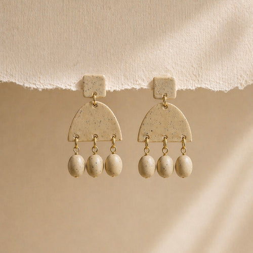 Beige Speckled Arch Drop Earrings