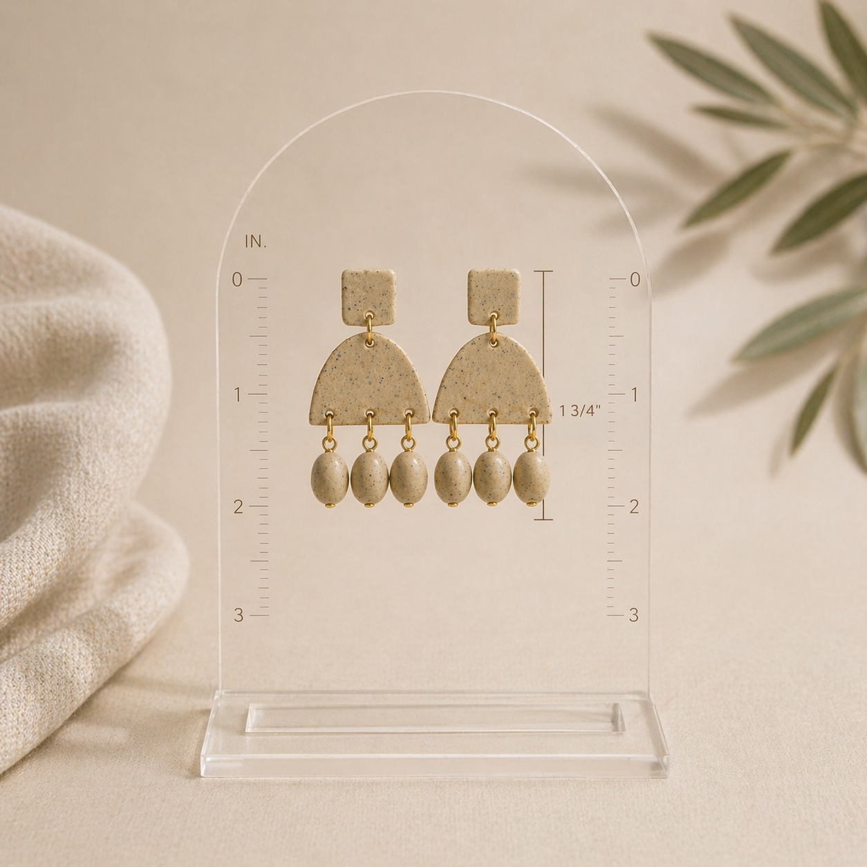 Beige Speckled Arch Drop Earrings