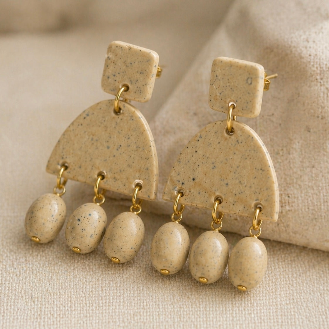 Beige Speckled Arch Drop Earrings