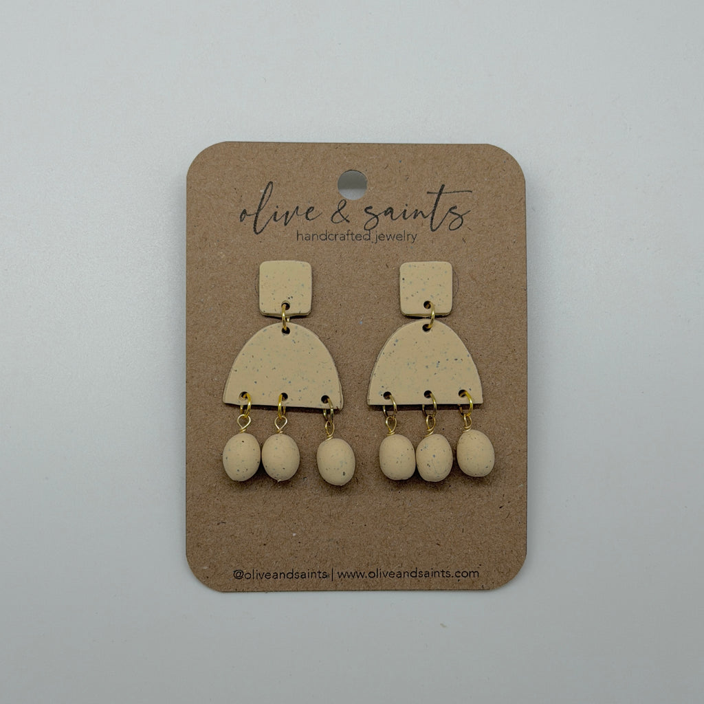 Beige Speckled Arch Drop Earrings