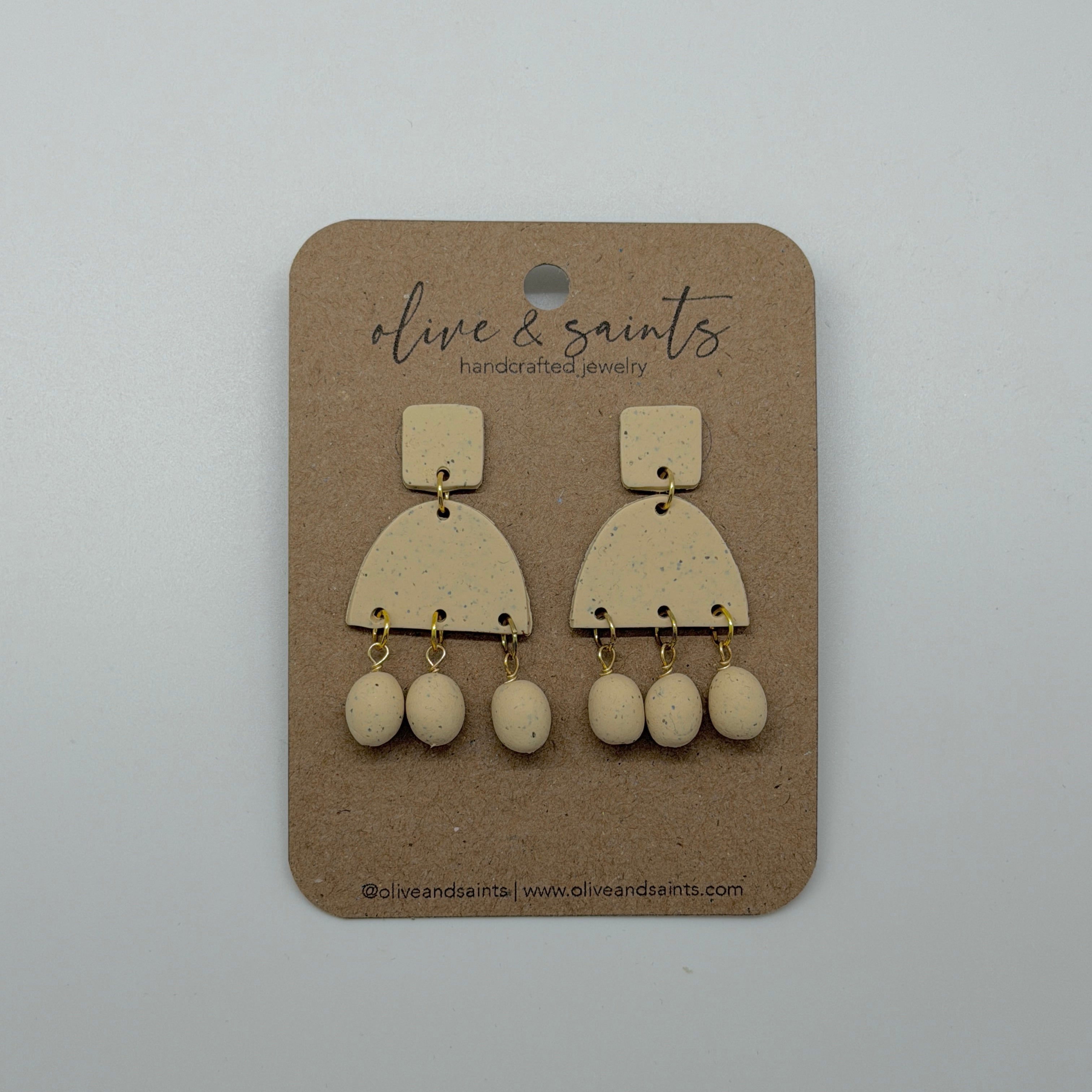 Beige Speckled Arch Drop Earrings