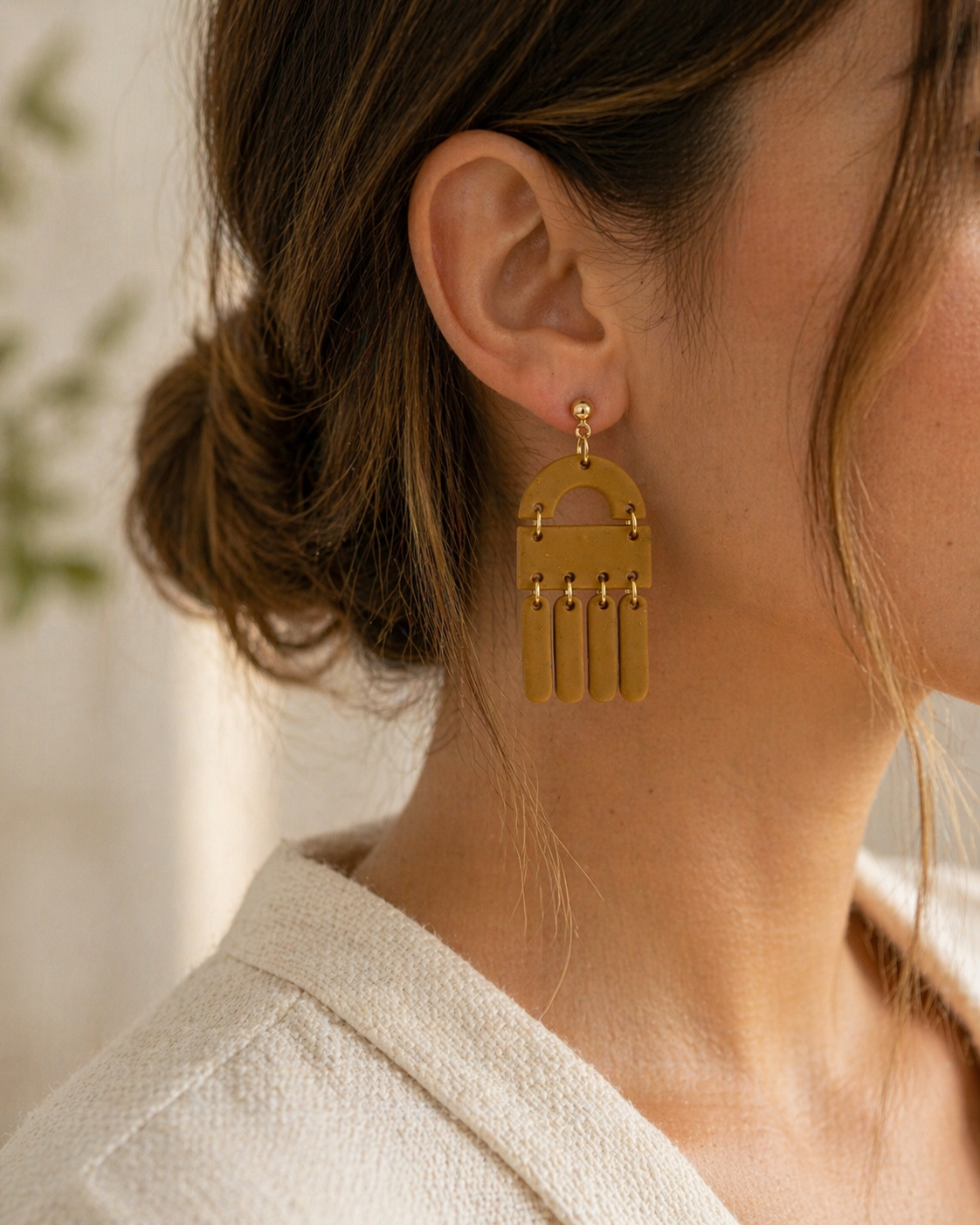 Mustard Clay Fringe Arch Earrings