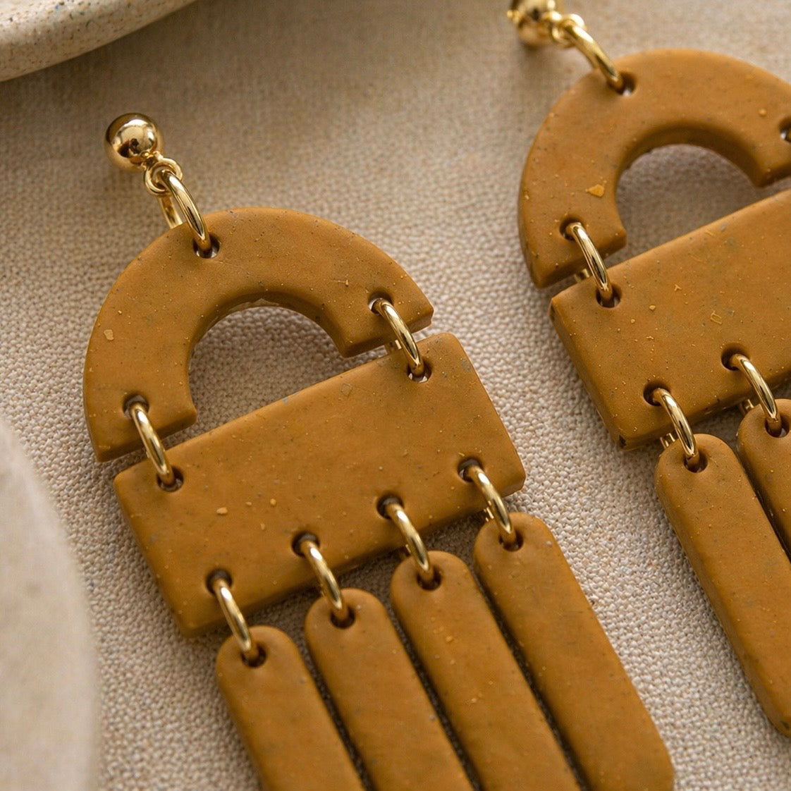 Mustard Clay Fringe Arch Earrings