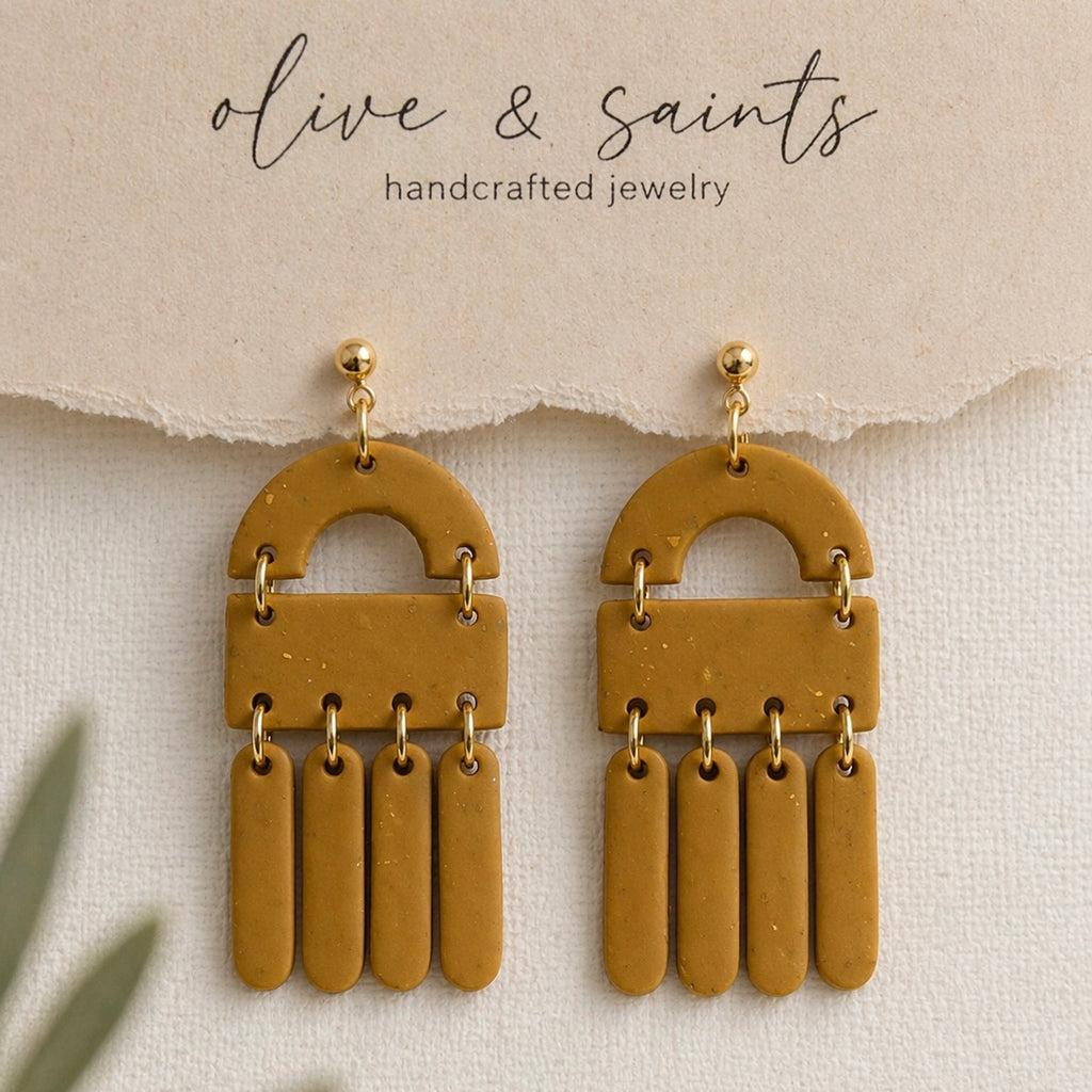 Mustard Clay Fringe Arch Earrings