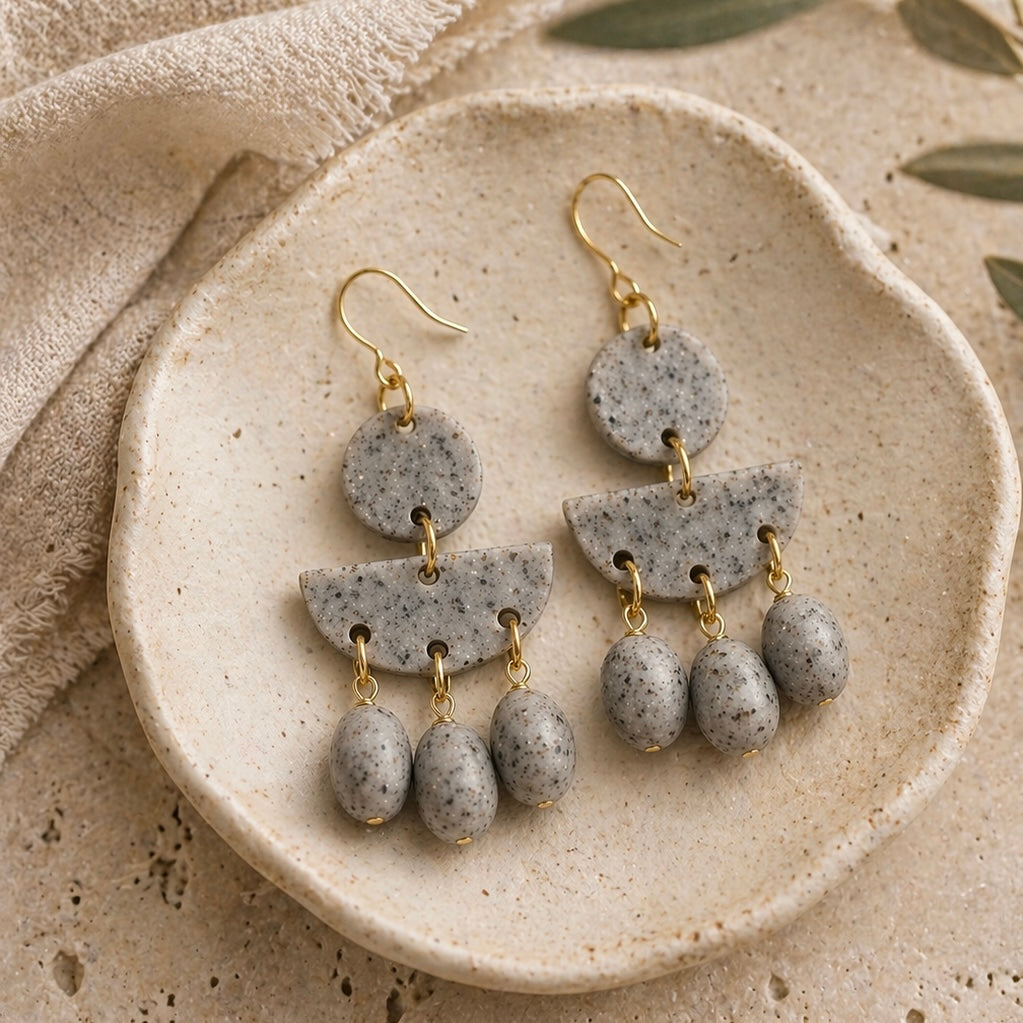 Speckled Grey Cascade Earrings