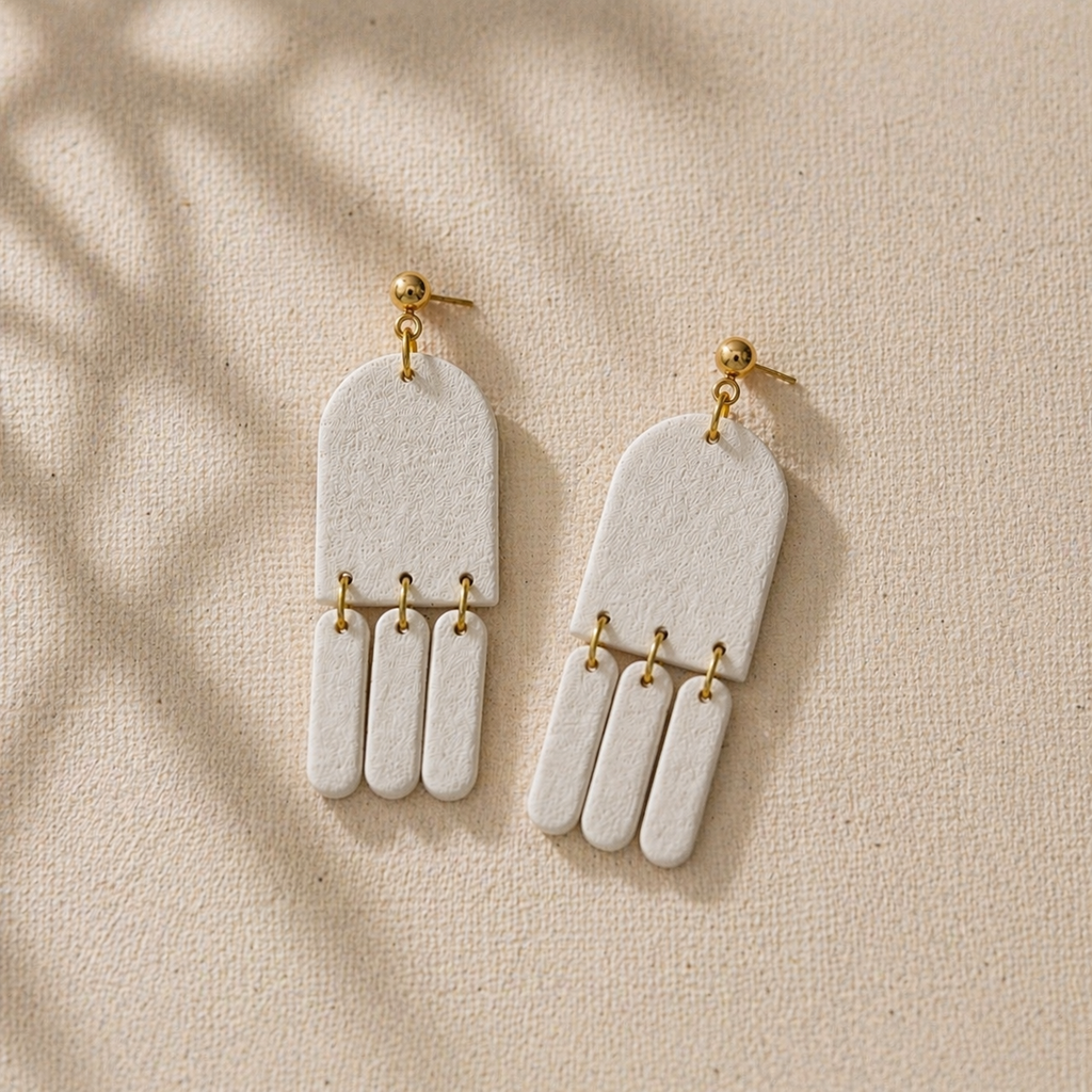White Textured Drop Earrings