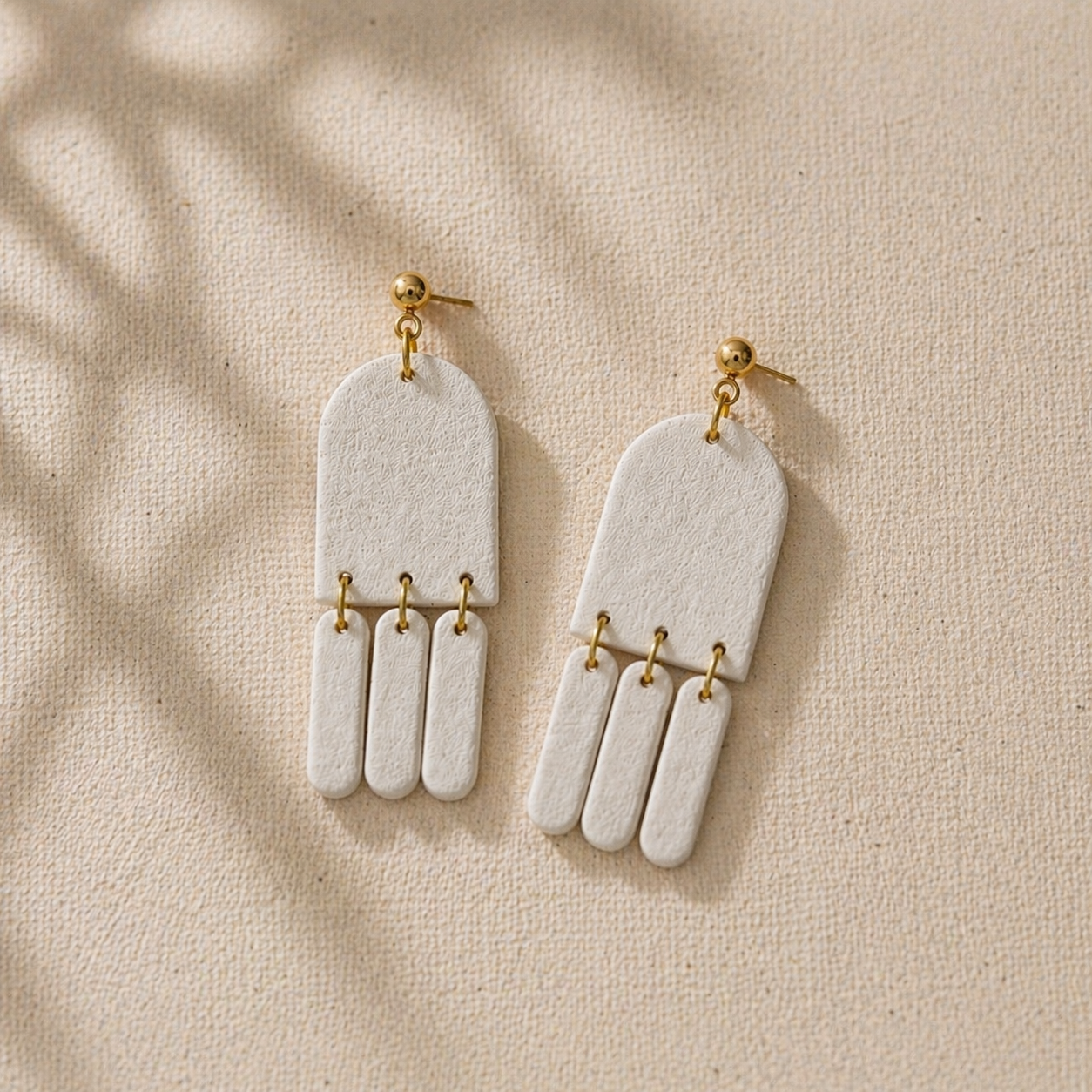 White Textured Drop Earrings