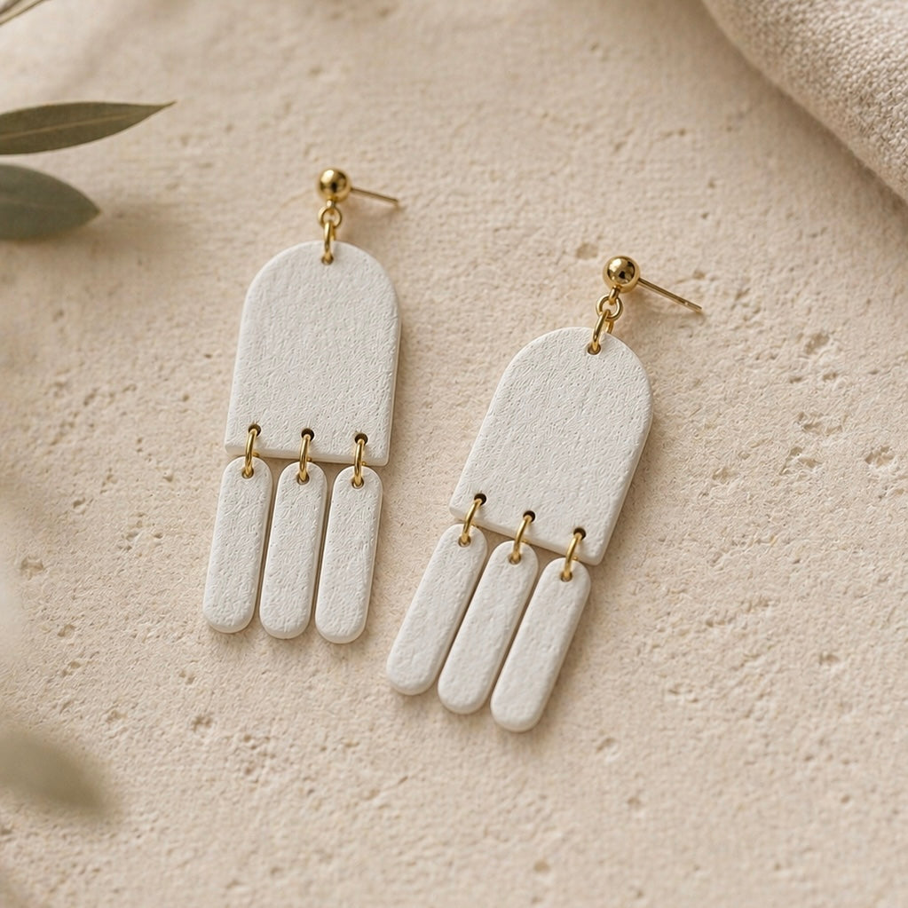 White Textured Drop Earrings