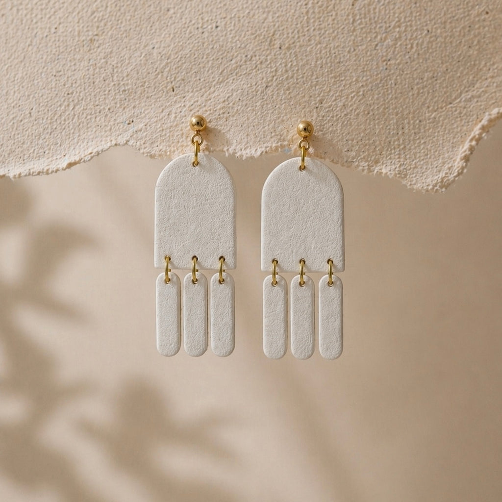 White Textured Drop Earrings