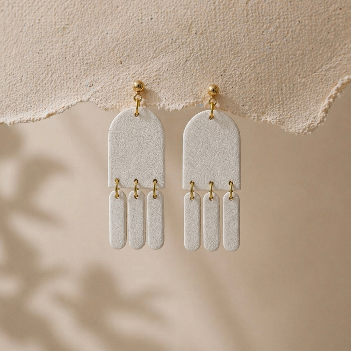 White Textured Drop Earrings