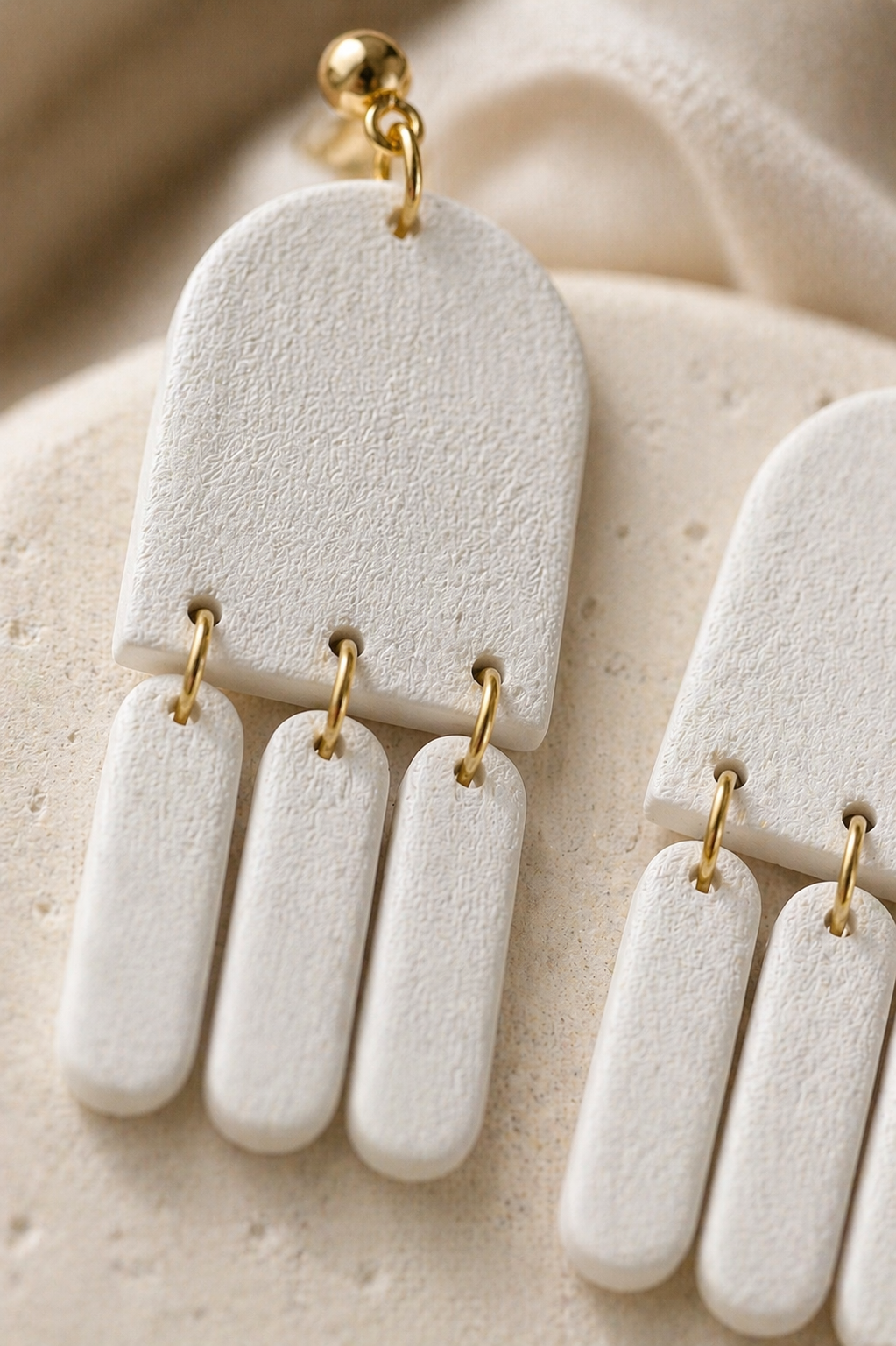 White Textured Drop Earrings