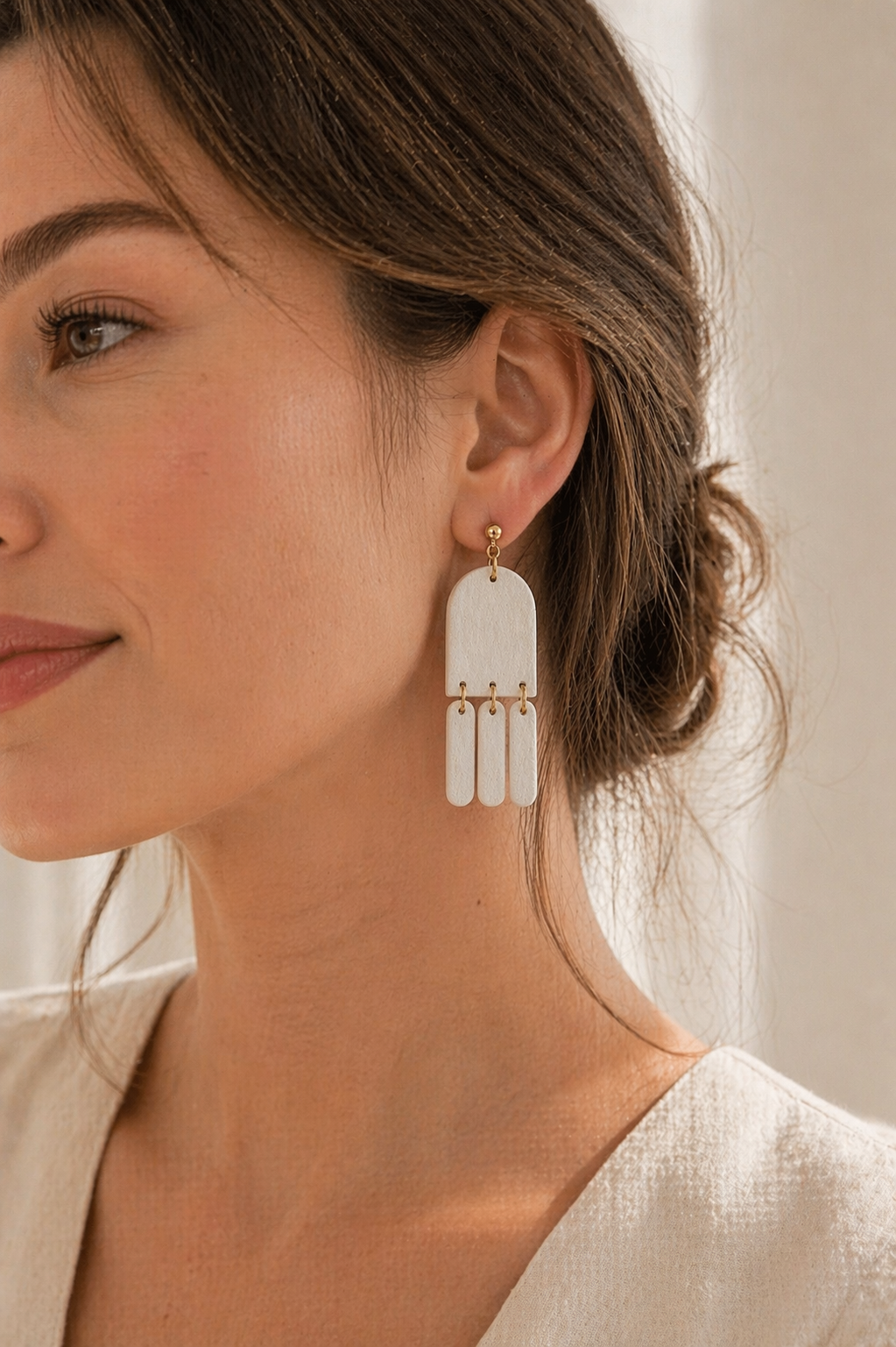 White Textured Drop Earrings