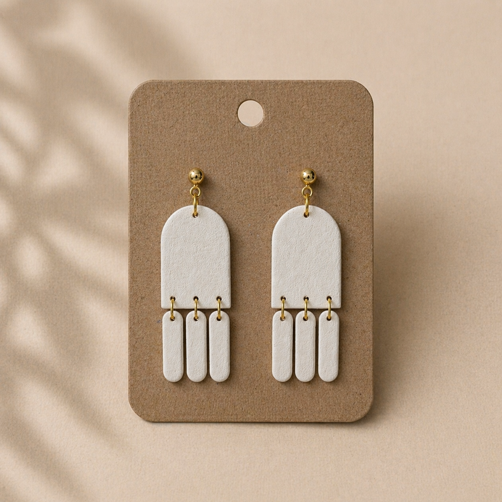 White Textured Drop Earrings