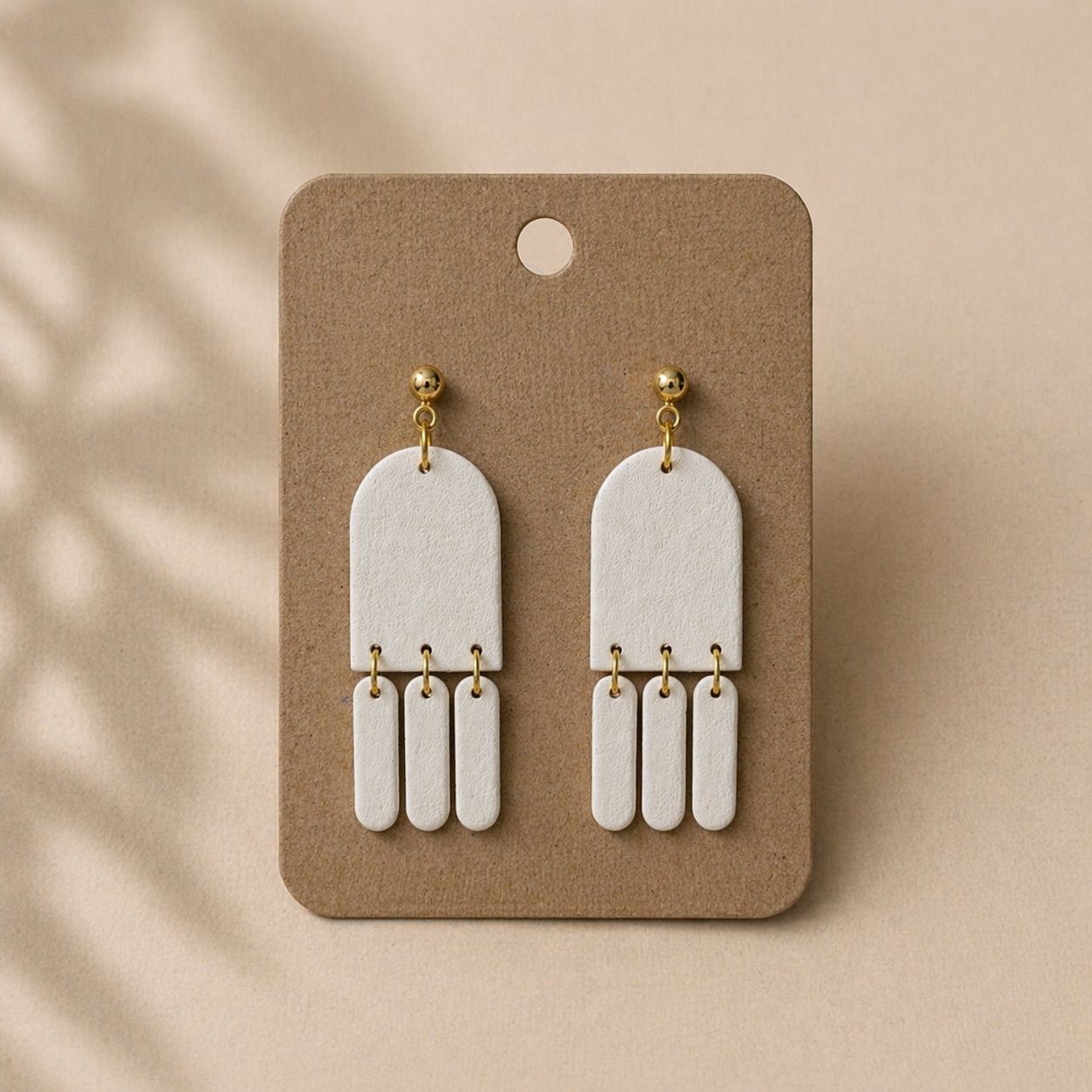 White Textured Drop Earrings