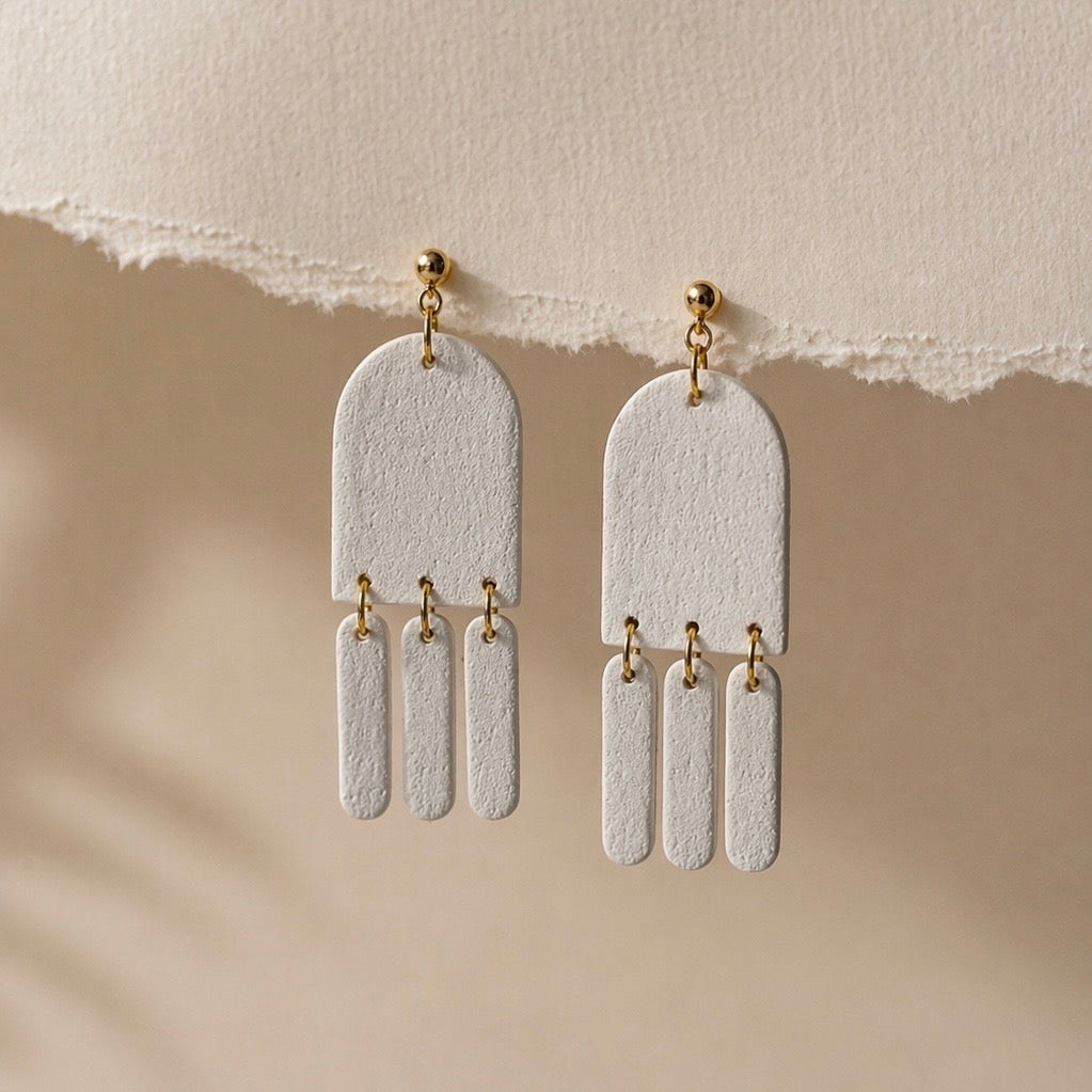 White Textured Drop Earrings