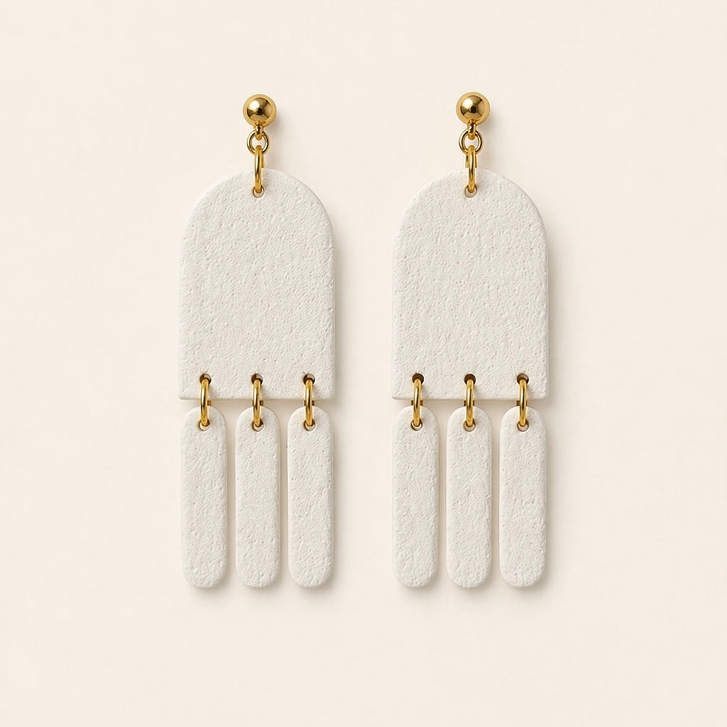 White Textured Drop Earrings