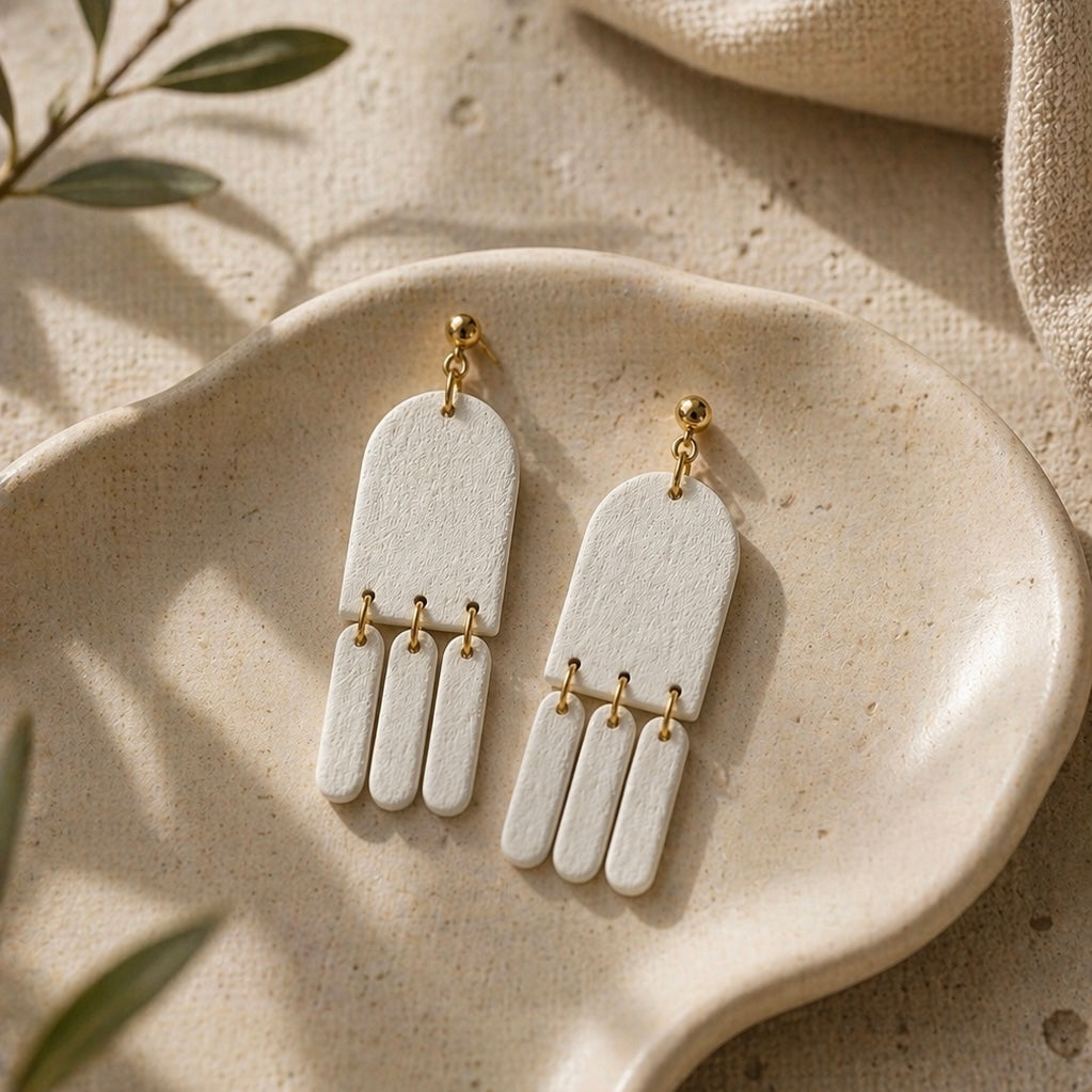 White Textured Drop Earrings